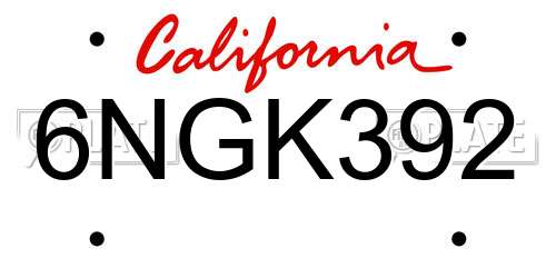 6NGK392 California License Plate
