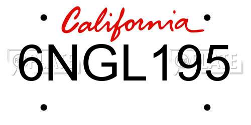 6NGL195 California License Plate