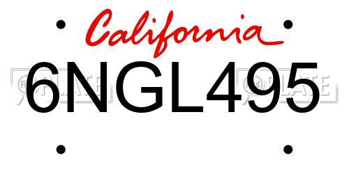 6NGL495 California License Plate