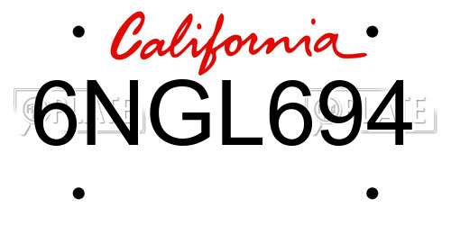 6NGL694 California License Plate