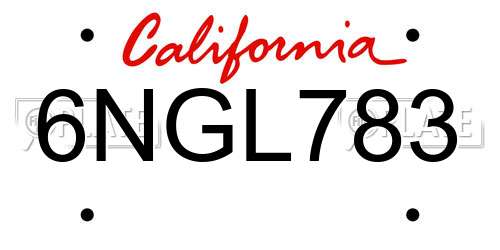 6NGL783 California License Plate