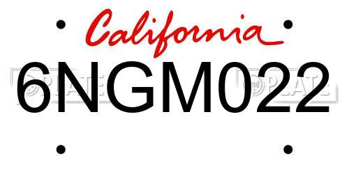 6NGM022 California License Plate