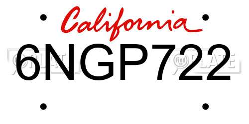 6NGP722 California License Plate