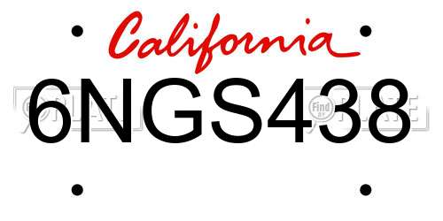 6NGS438 California License Plate