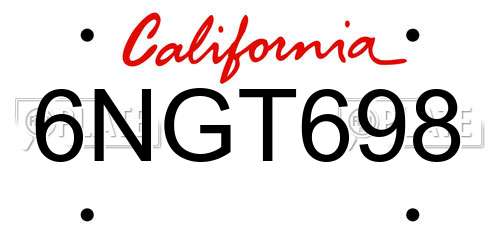 6NGT698 California License Plate