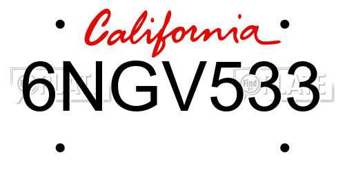 6NGV533 California License Plate