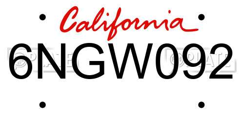 6NGW092 California License Plate