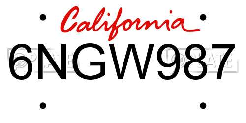 6NGW987 California License Plate