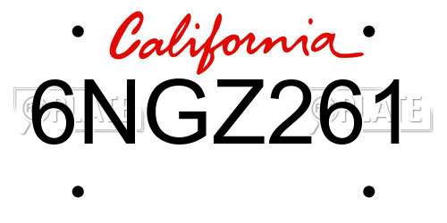 6NGZ261 California License Plate