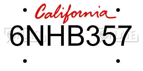 6NHB357 California License Plate