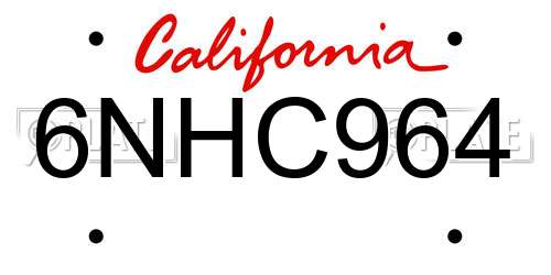 6NHC964 California License Plate