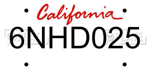 6NHD025 California License Plate