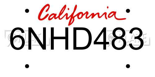 6NHD483 California License Plate