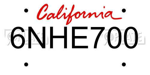 6NHE700 California License Plate