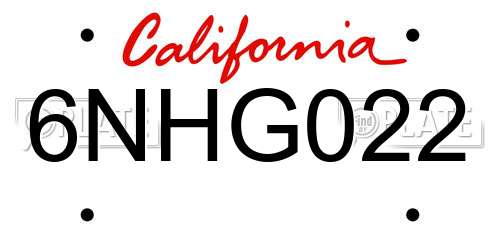 6NHG022 California License Plate