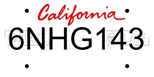 6NHG143 California License Plate