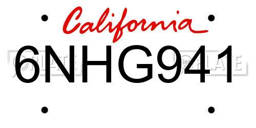 6NHG941 California License Plate