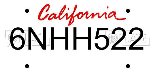 6NHH522 California License Plate
