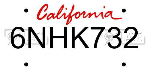 6NHK732 California License Plate