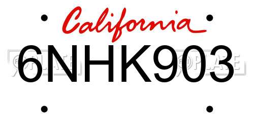 6NHK903 California License Plate