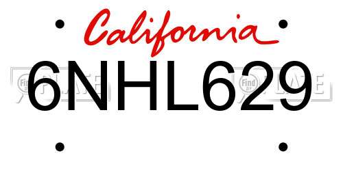 6NHL629 California License Plate