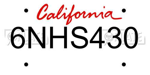 6NHS430 California License Plate