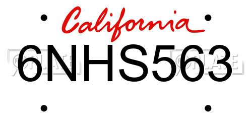 6NHS563 California License Plate