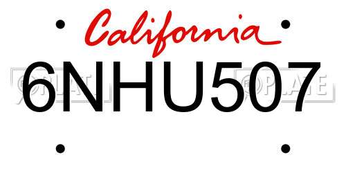 6NHU507 California License Plate