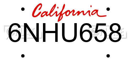 6NHU658 California License Plate