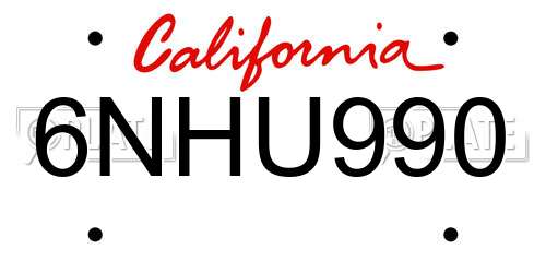 6NHU990 California License Plate