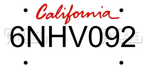 6NHV092 California License Plate
