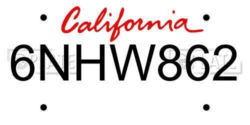 6NHW862 California License Plate