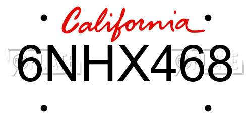 6NHX468 California License Plate