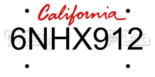 6NHX912 California License Plate