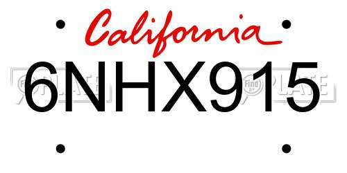 6NHX915 California License Plate