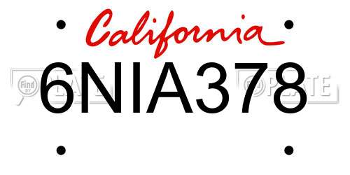 6NIA378 California License Plate