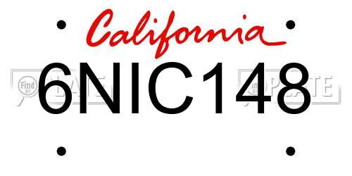 6NIC148 California License Plate