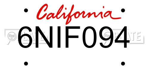 6NIF094 California License Plate