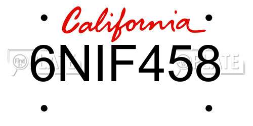 6NIF458 California License Plate