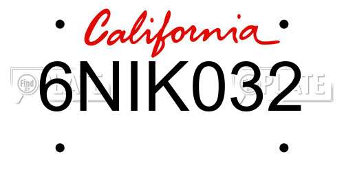 6NIK032 California License Plate