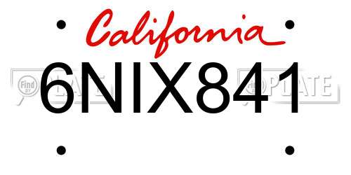 6NIX841 California License Plate
