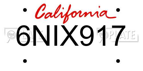 6NIX917 California License Plate