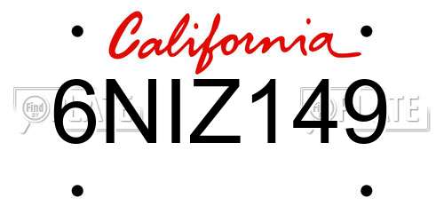 6NIZ149 California License Plate