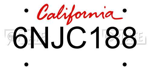 6NJC188 California License Plate