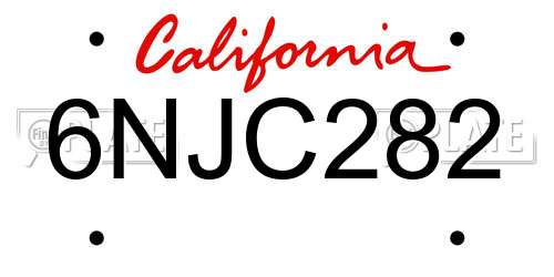 6NJC282 California License Plate