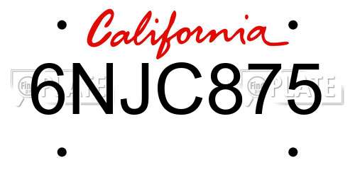 6NJC875 California License Plate
