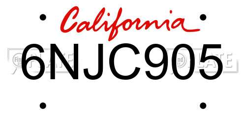 6NJC905 California License Plate