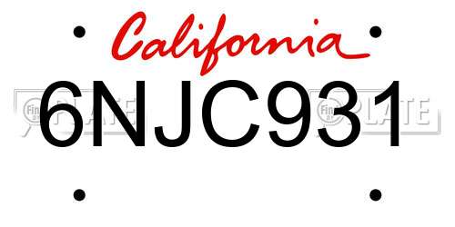 6NJC931 California License Plate