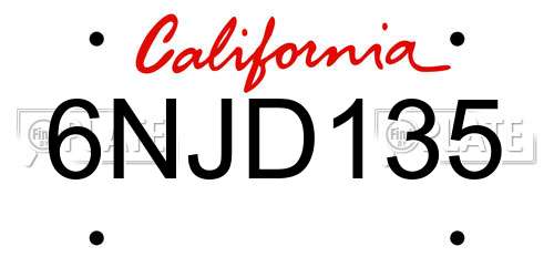 6NJD135 California License Plate