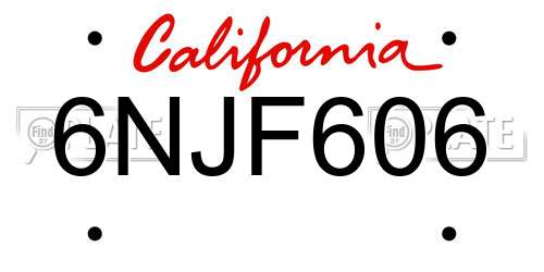 6NJF606 California License Plate